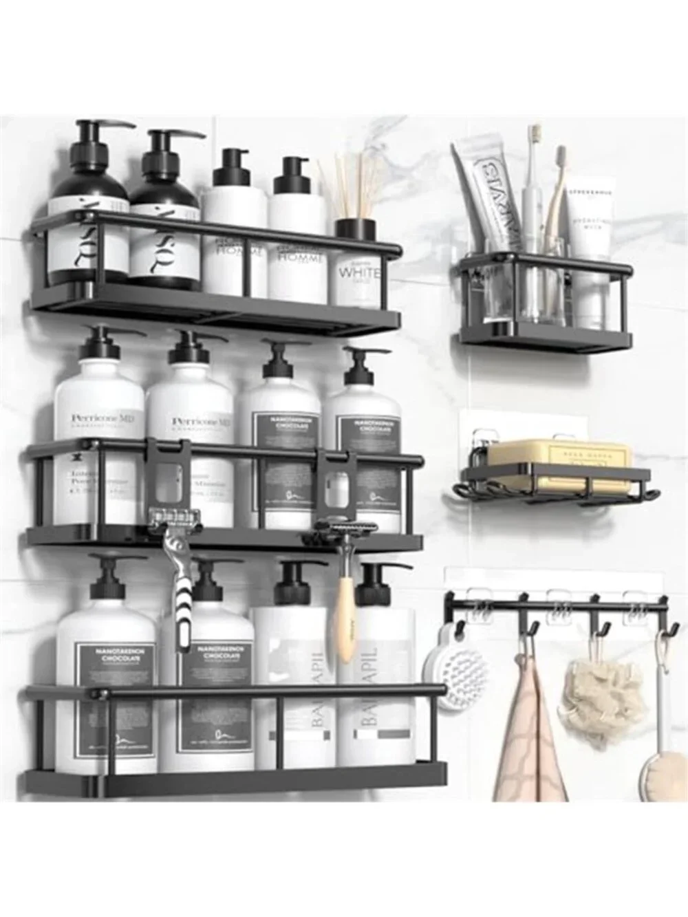 Shower Caddy Wall Mount Stainless Steel Bathroom Organizer Adhesive Shelves Set